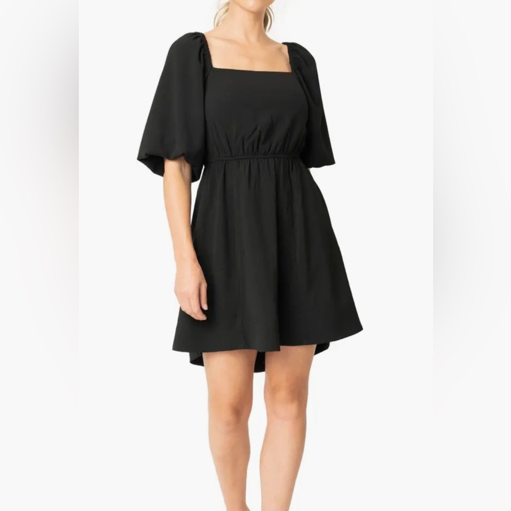GIBSONLOOK Puff Sleeve and Crepe Dress - Black